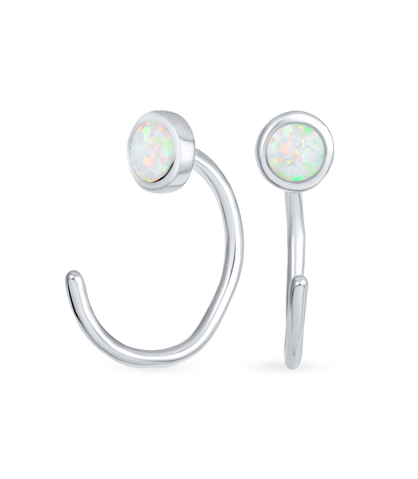 Bling Jewelry серьги-каффы с круглым опалом и геометрическим дизайном, стерлинговое серебро