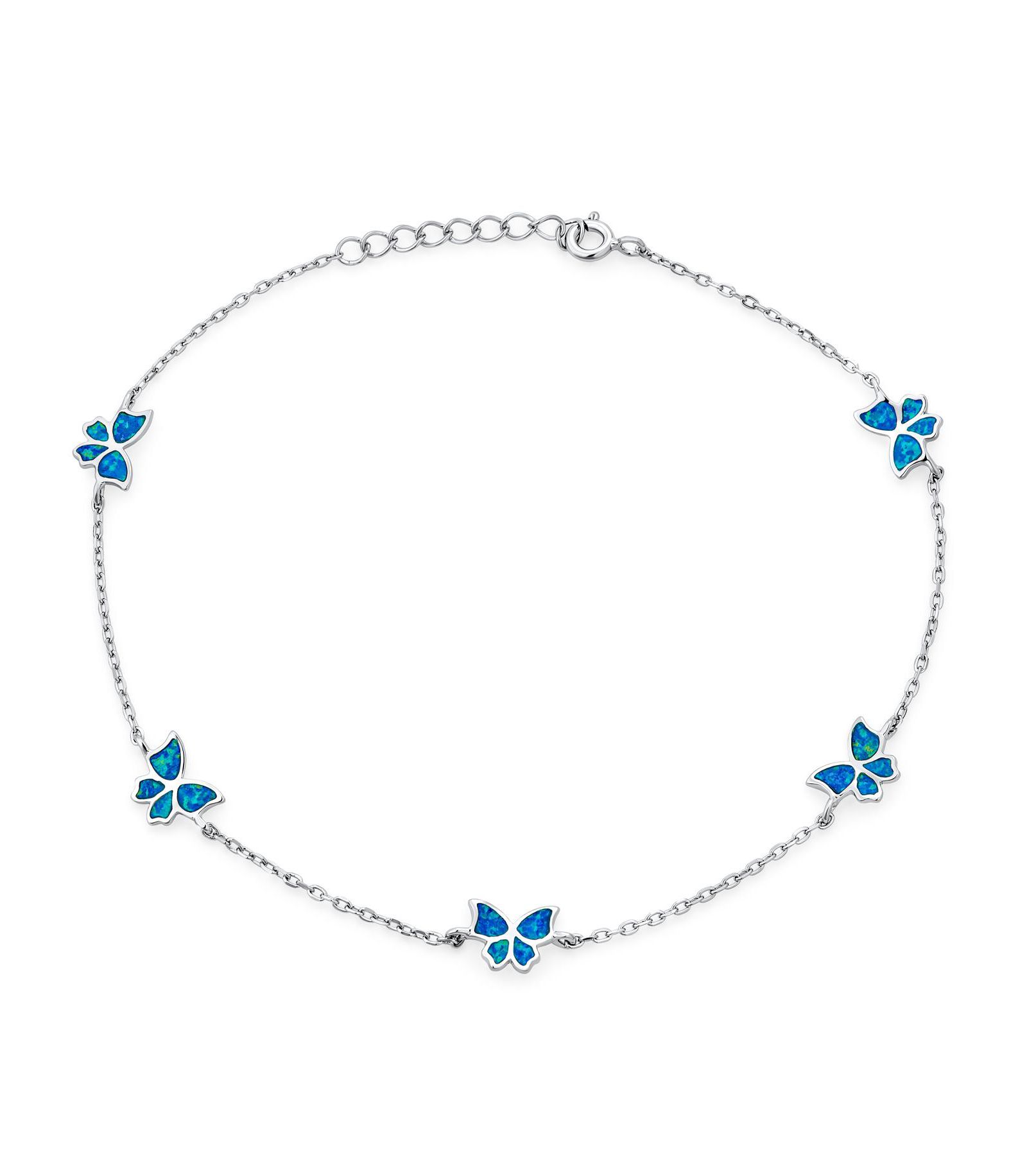 Браслет на ногу Bling Jewelry Garden Blue Opal Butterfly Charm из стерлингового серебра.925 с регулировкой