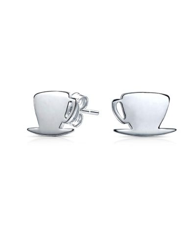 Bling Jewelry Серьги-гвоздики с декором в виде кофе Latte Espresso, серебро 925 пробы