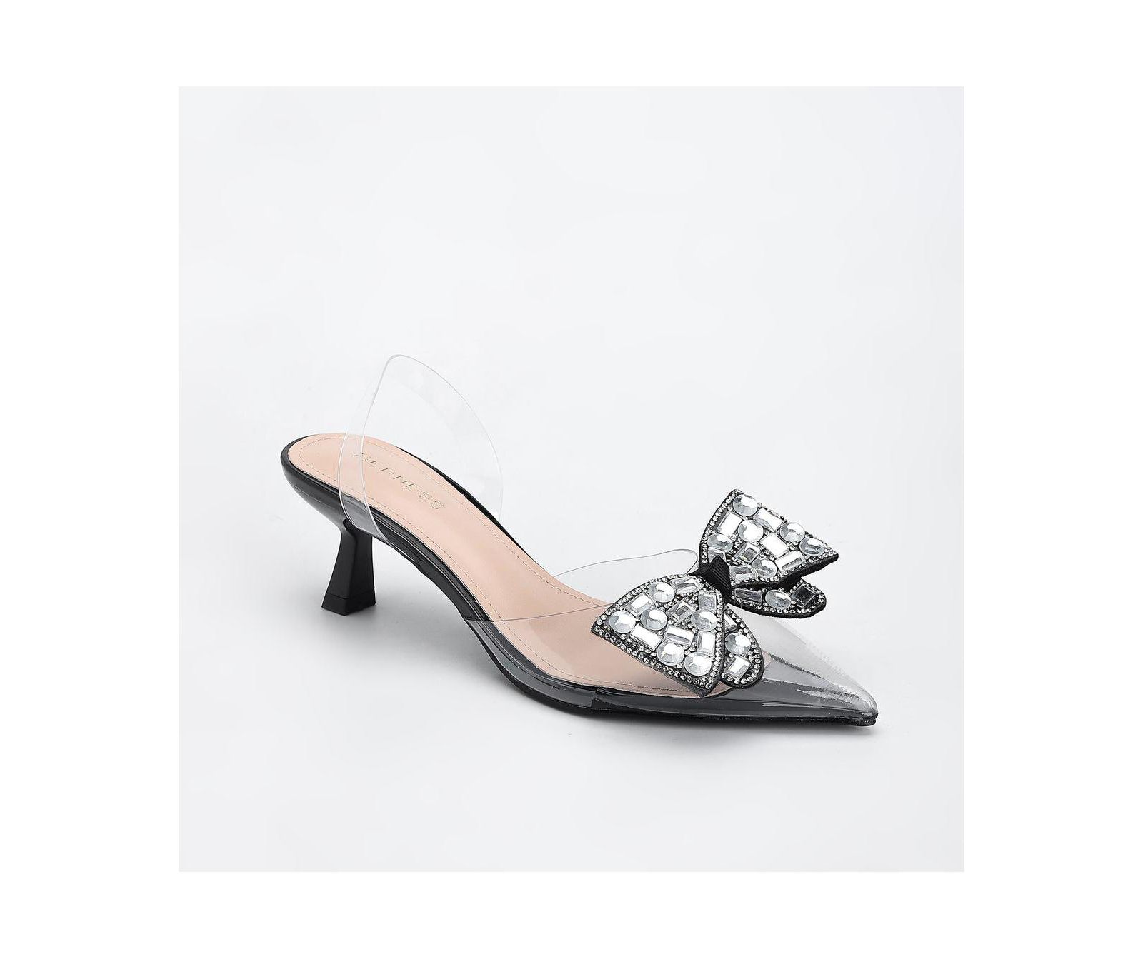 BERNESS Women's Maxi88 Clear Upper Kitten Heels with Rhinestone Detail