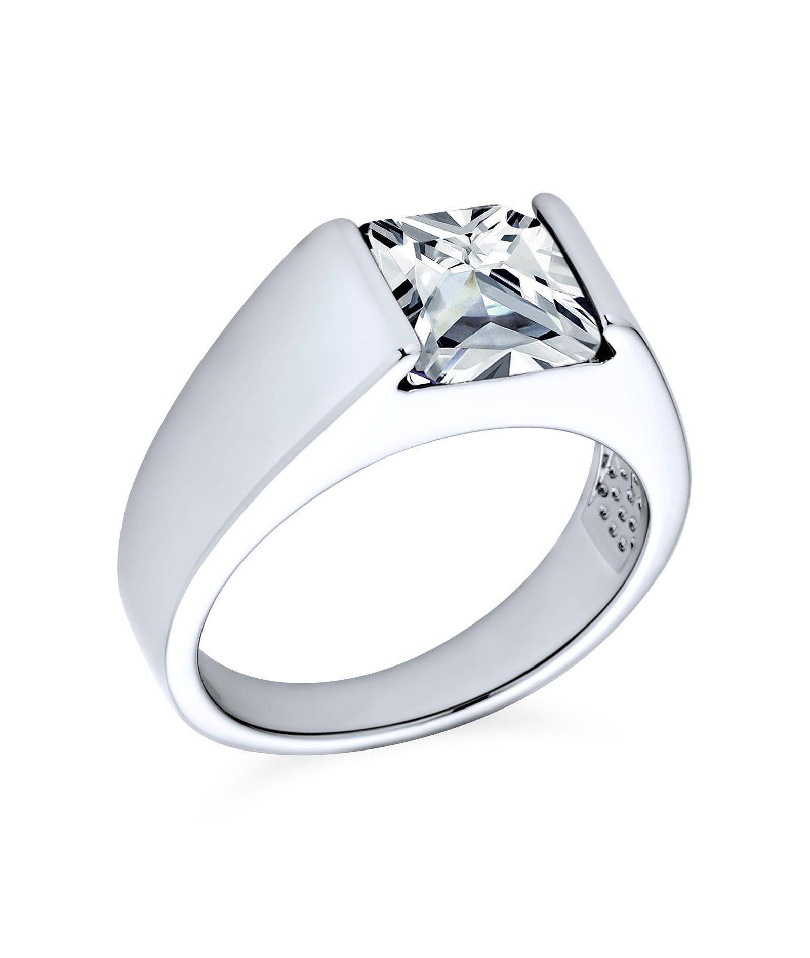 Bling Jewelry Traditional 3CT Clear CZ Square Solitaire Ring Silver Plated