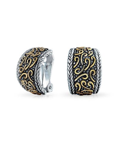 Bling Jewelry серьги-клипсы в стиле Bali, двухцветные, черненый родий, позолота 14K Gold