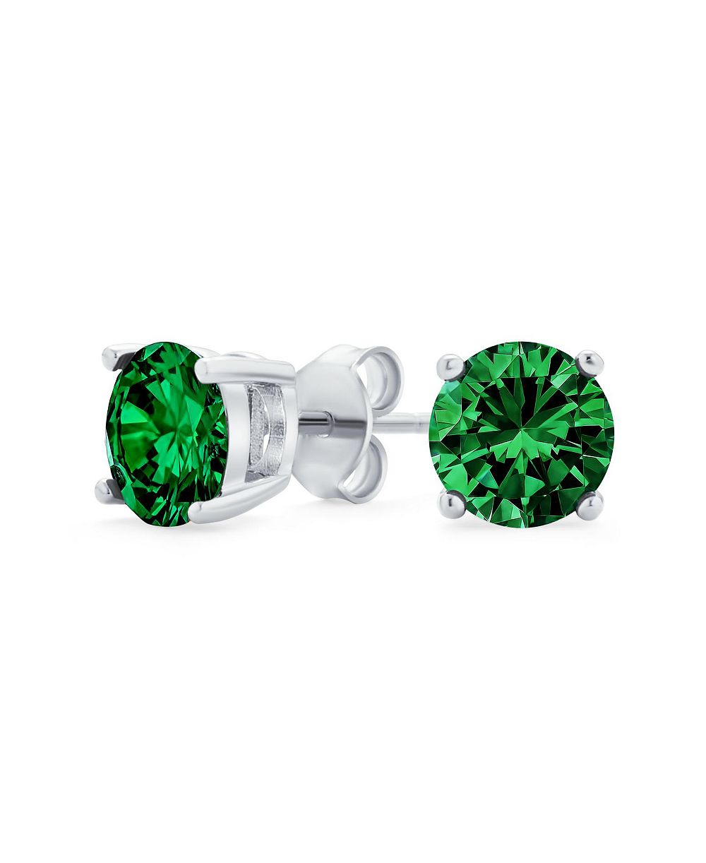 Bling Jewelry 1CT Olive Green Color CZ Solitaire Stud Earrings .925 Sterling Silver 7MM
