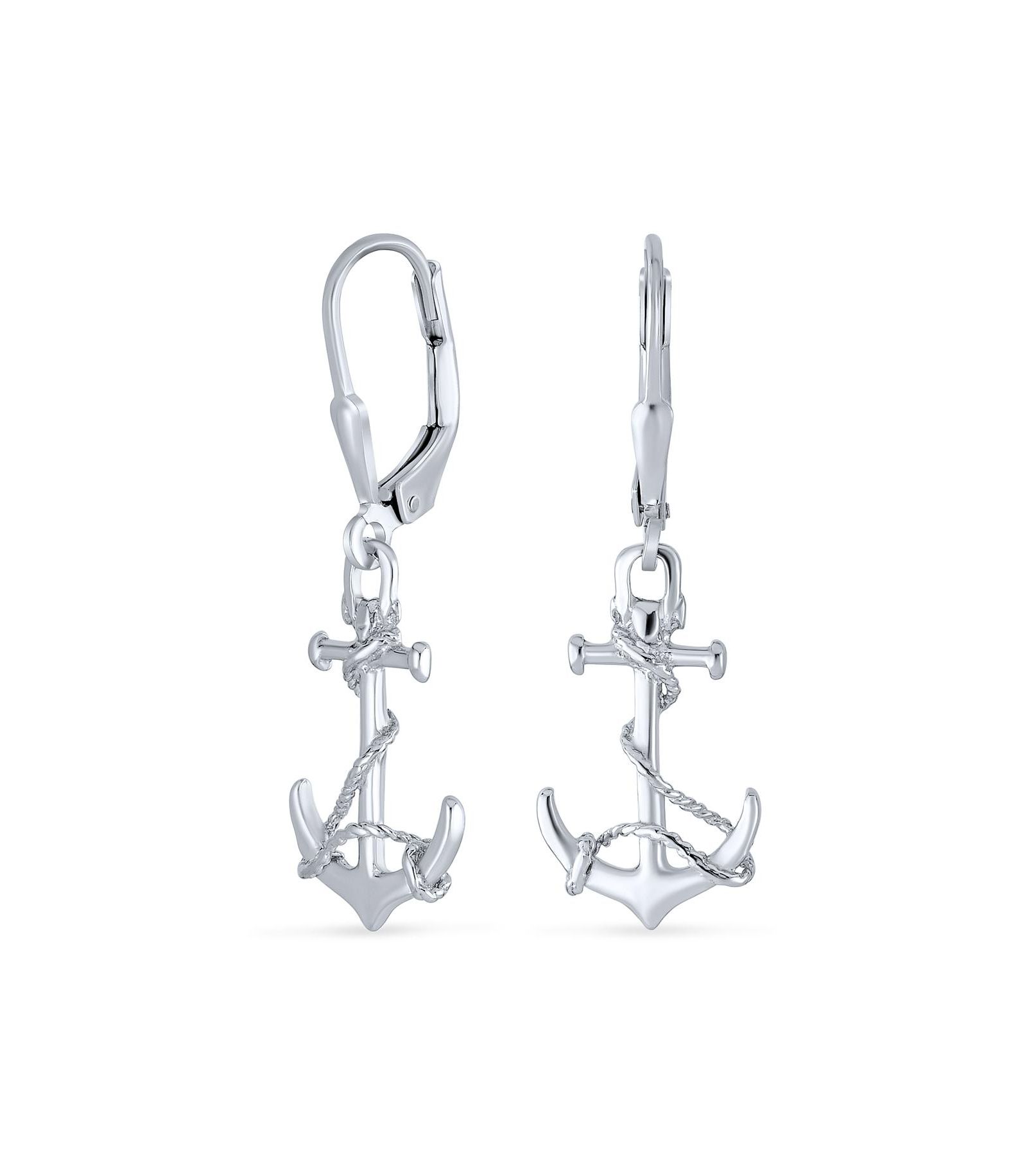 Bling Jewelry Серьги-капли с якорем и веревкой в морском стиле из стерлингового серебра .925 с застежкой-рыбкой