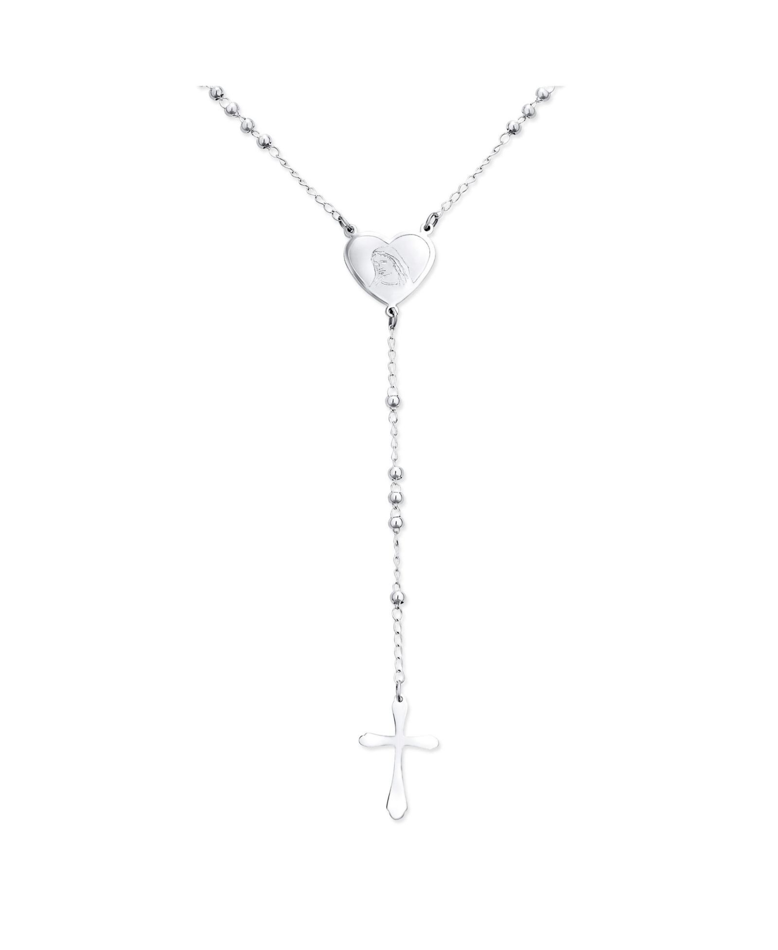 Bling Jewelry Розарий из нержавеющей стали с подвеской Virgin Mary и сердечком, 2MM Ball Link