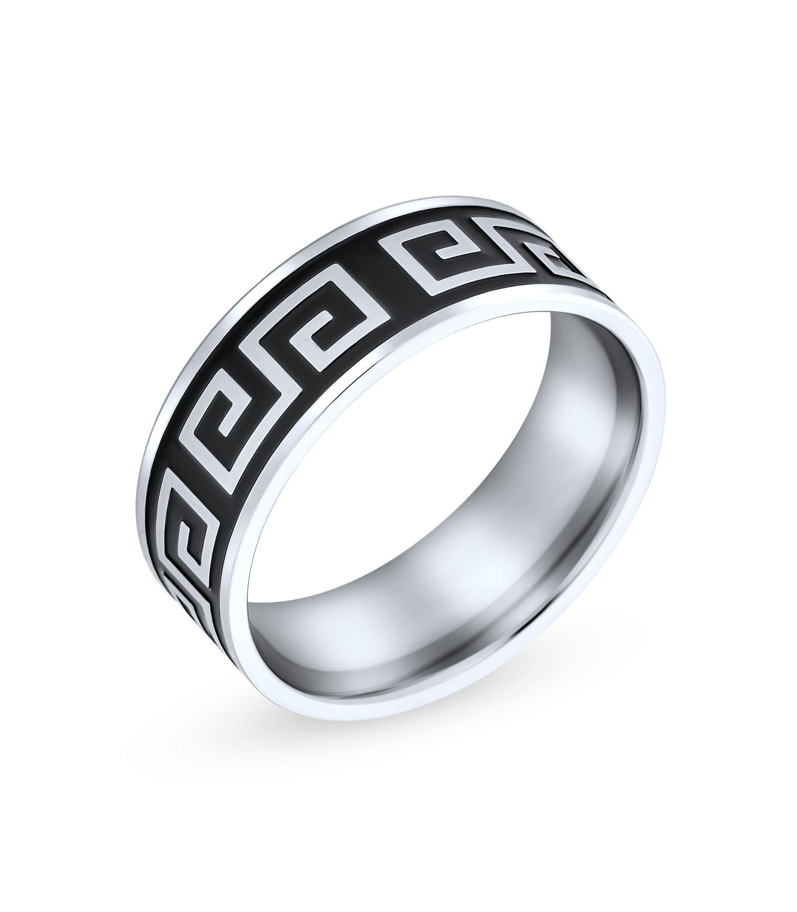 Bling Jewelry кольцо-band с геометрическим греческим узором из двухцветной нержавеющей стали