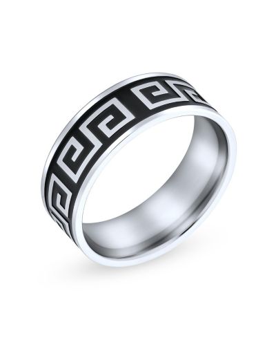 Bling Jewelry кольцо-band с геометрическим греческим узором из двухцветной нержавеющей стали