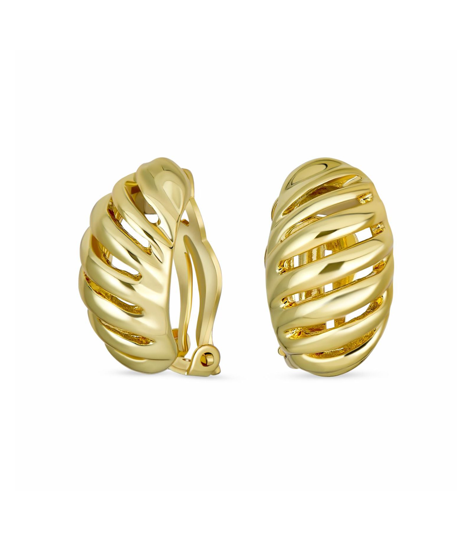 Bling Jewelry Shrimp Style Stripe Twist 2 Tone Dome Clip On Earrings Gold Plated Rhodium