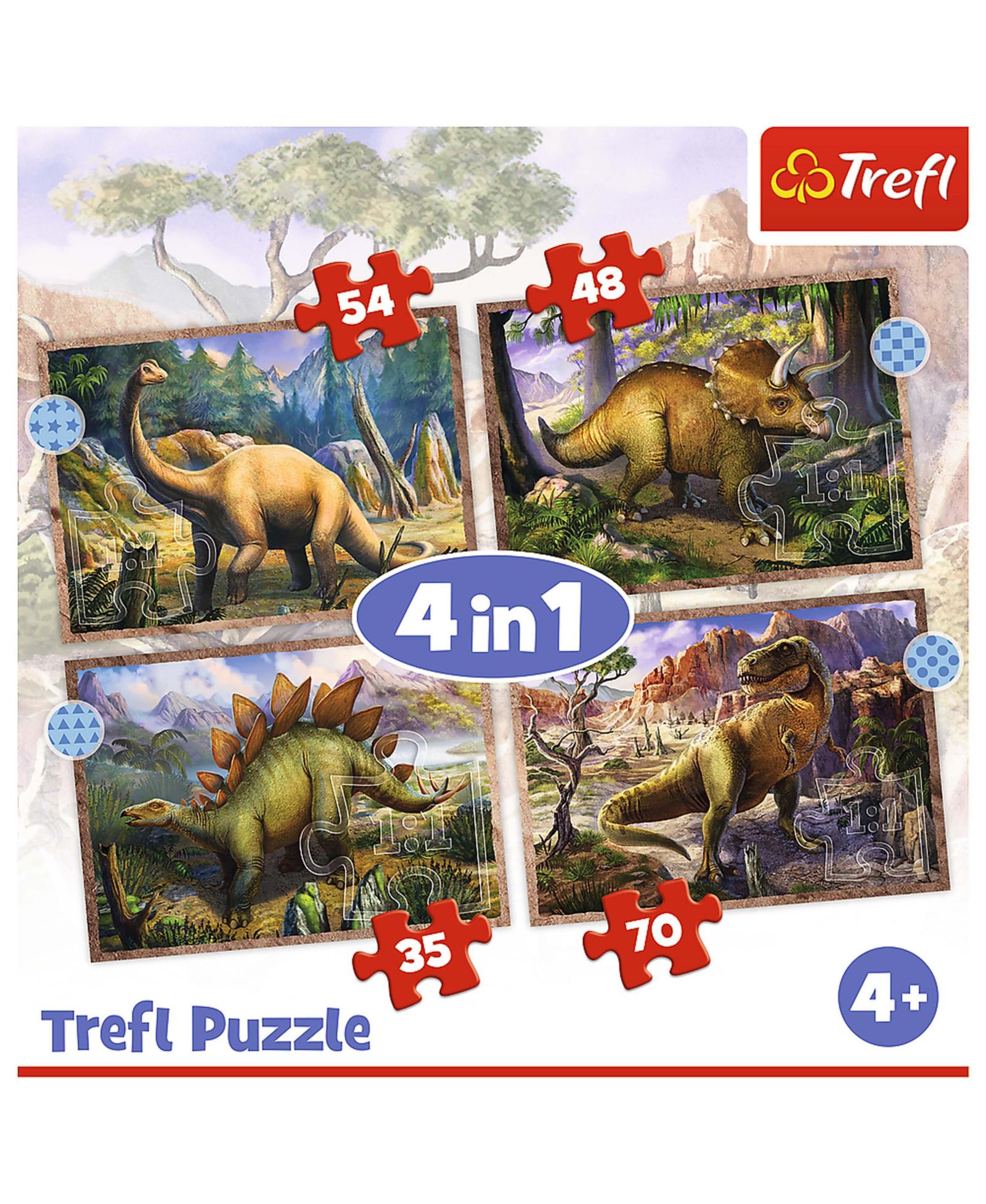 Trefl Interesting Dinosaurs 4-Piece Set Puzzle, Ages 4+