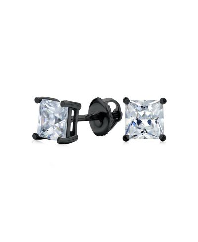 Bling Jewelry серьги-гвоздики Princess Cut Cubic Zirconia Solitaire, серебро 925, черное напыление золотом
