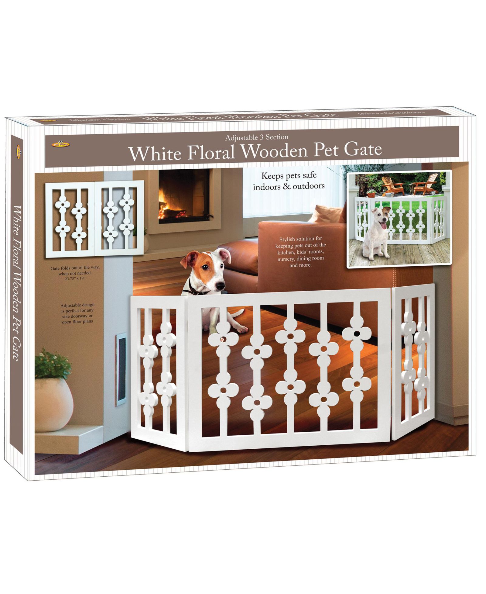 Etna Products Wooden Pet Gate: White Floral