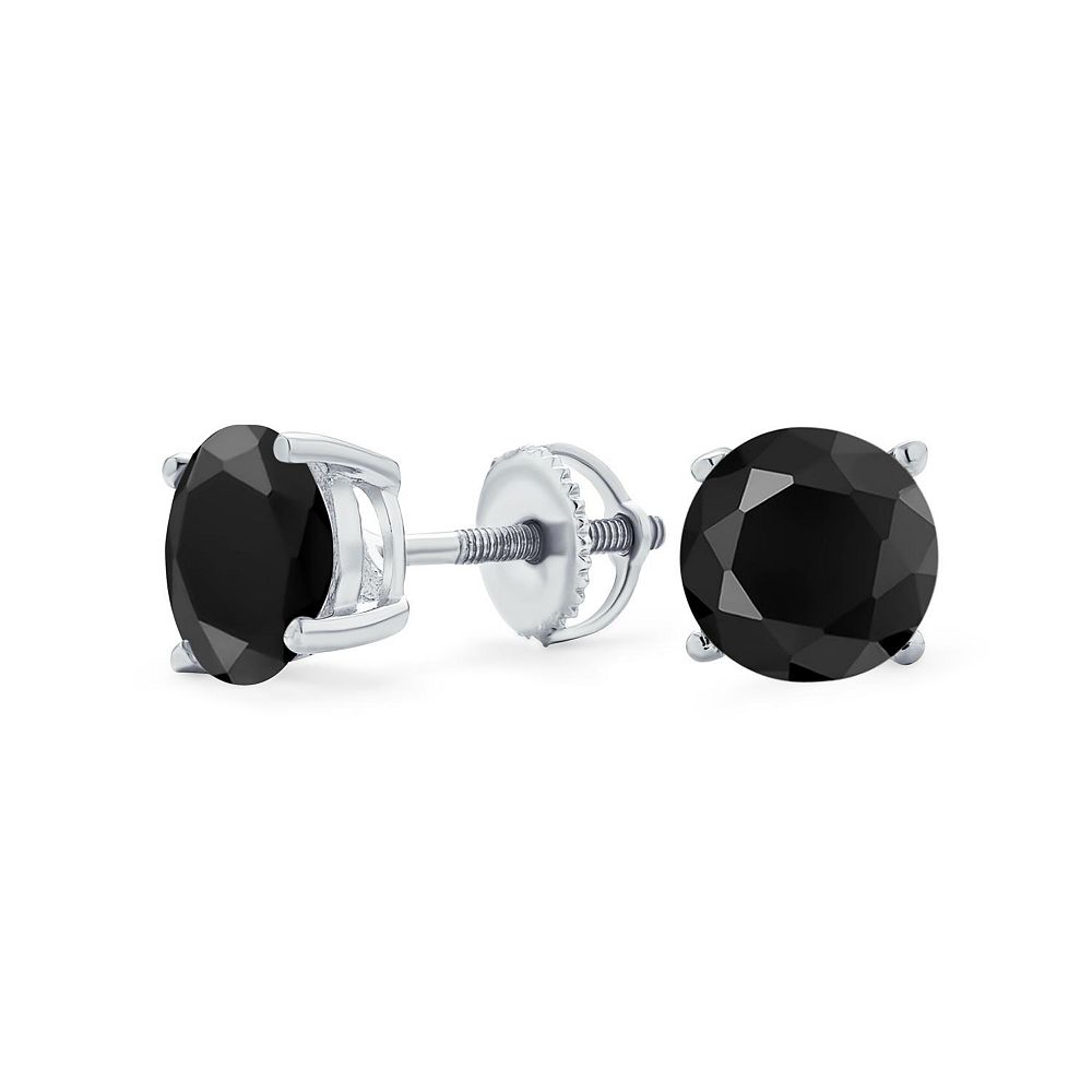 Bling Jewelry Black CZ Solitaire Stud Earrings .925 Sterling Silver Screwback 6MM