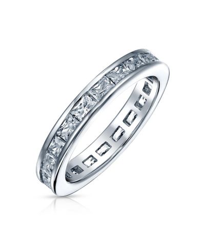 Кольцо Bling Jewelry Simple Cubic Zirconia Channel Princess Cut CZ Stackable Band Eternity.925 Sterling