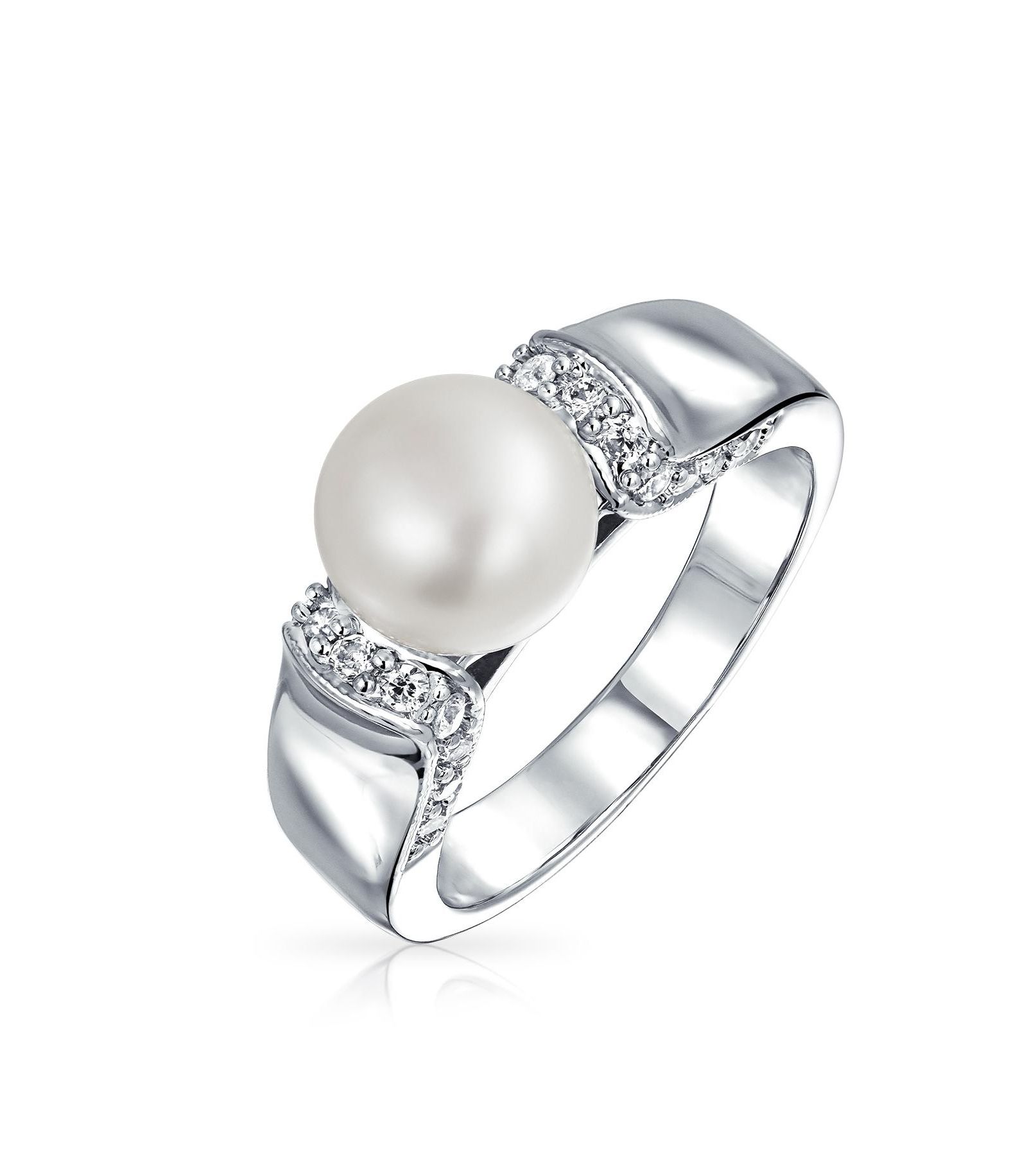 Кольцо Bling Jewelry в стиле Art Deco с белым речным жемчугом и камнями CZ