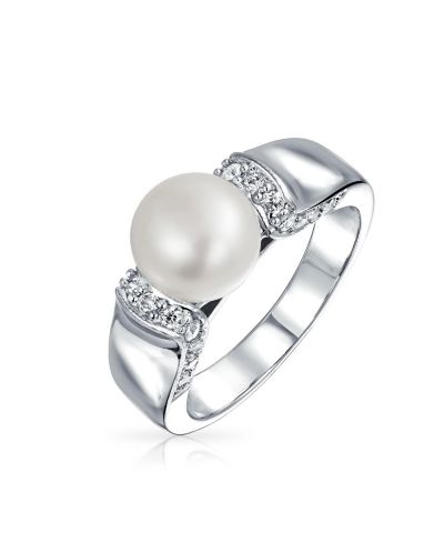Кольцо Bling Jewelry в стиле Art Deco с белым речным жемчугом и камнями CZ