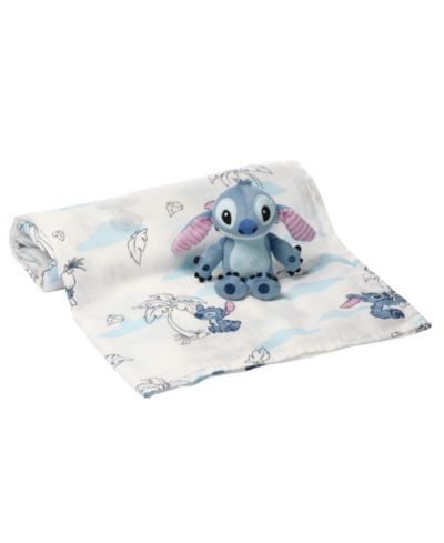 Lambs & Ivy Baby Disney Stitch Luxury Muslin Swaddle Blanket & Plush Toy Gift Set