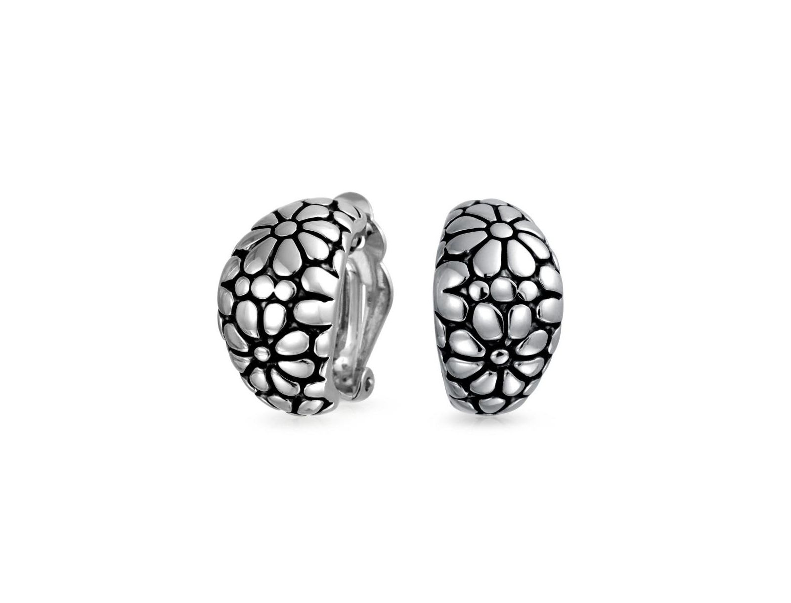 Серьги Bling Jewelry Daisy Flower Clip On Oxidized Silver Plated