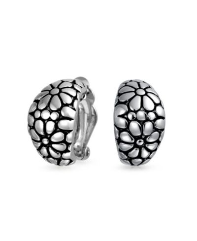 Серьги Bling Jewelry Daisy Flower Clip On Oxidized Silver Plated