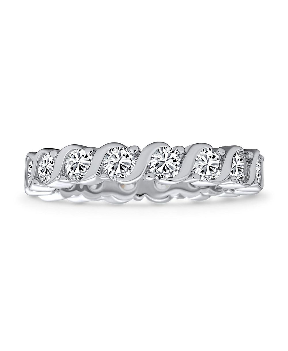 Bling Jewelry Elegant Twist Wave Eternity Wedding Band Ring Sterling Silver Stackable