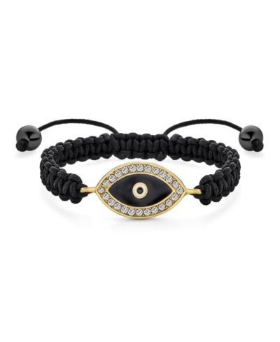 Bling Jewelry Black Evil Eye Crystal Bolo Bracelet Braided Cord Gold Plated Adjustable