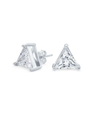 Bling Jewelry Trillion Cut CZ Triangle Stud Earrings .925 Sterling 7MM
