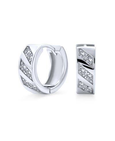 Bling Jewelry Twist Stripe Huggie Mini Hoop Earrings .925 Sterling Silver CZ Accent