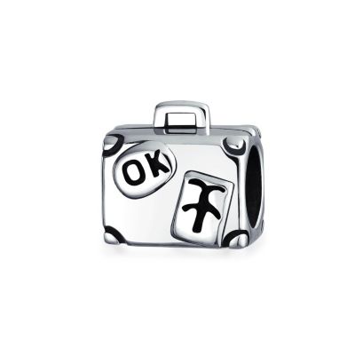 Bling Jewelry Vacation Travel Suitcase Luggage Charm Bead Sterling Silver for Bracelet
