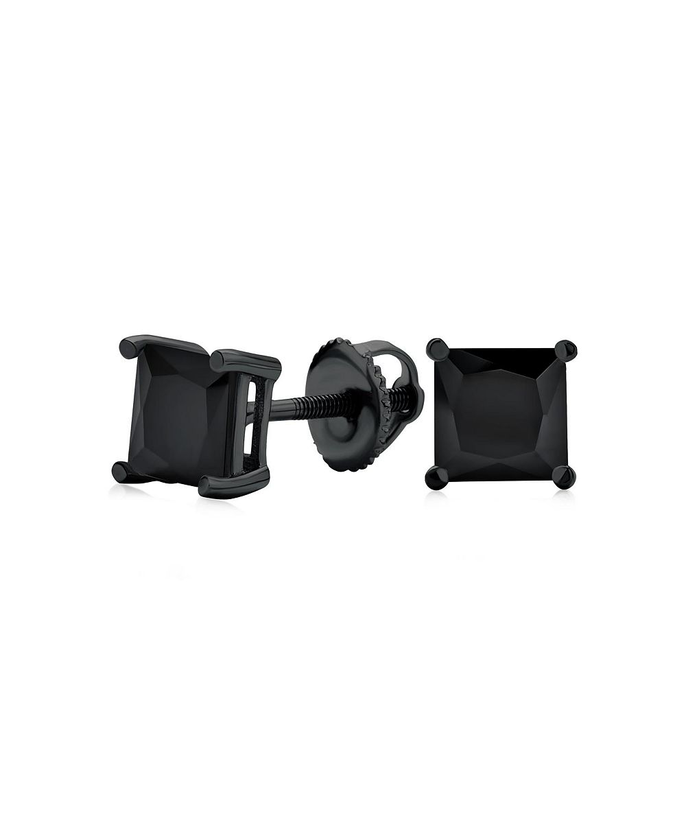 Серьги-гвоздики Bling Jewelry Black Princess Cut Cubic Zirconia из черного стерлингового серебра