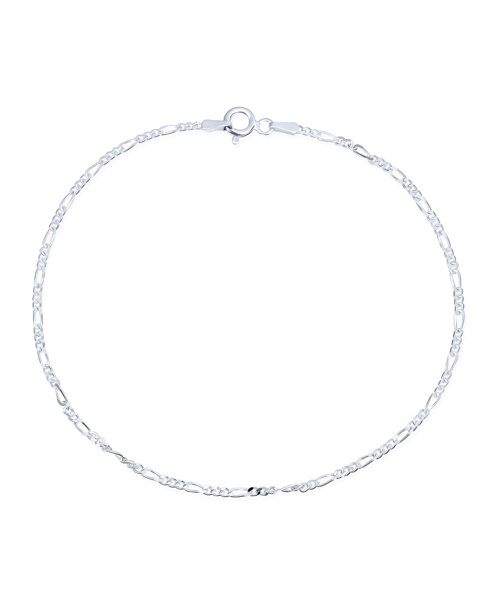 Bling Jewelry Simple Figaro Chain Link Anklet Ankle Bracelet 2MM .925 Sterling Silver 9"