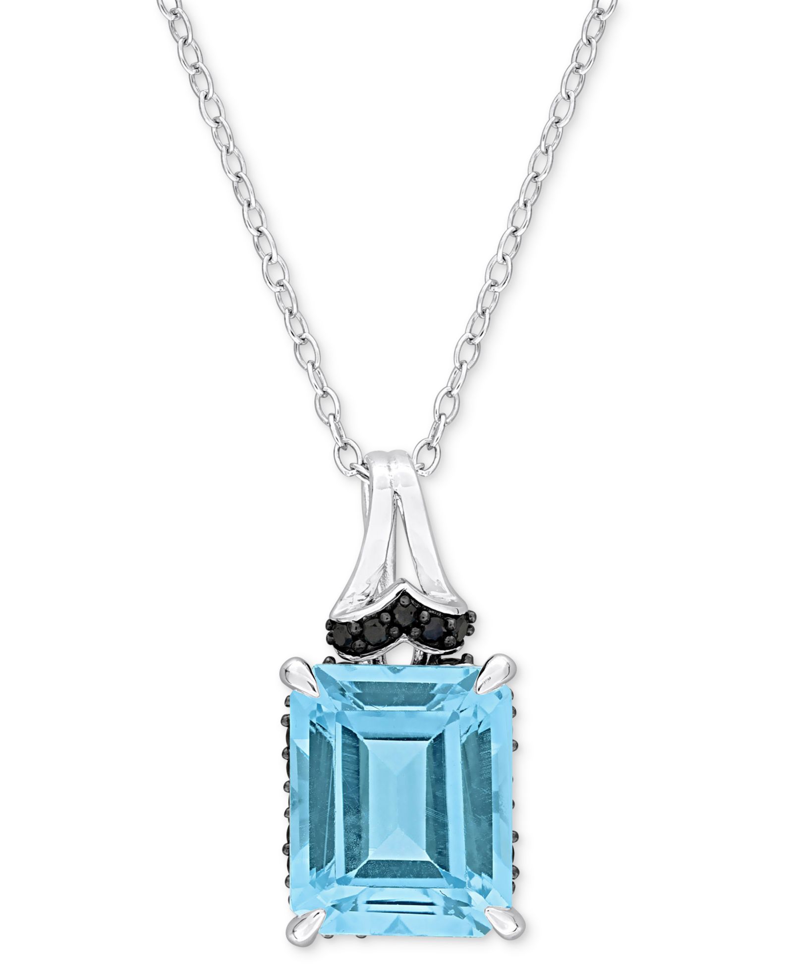 Подвеска с Blue Topaz и Black Sapphire в серебряной оправе 18"