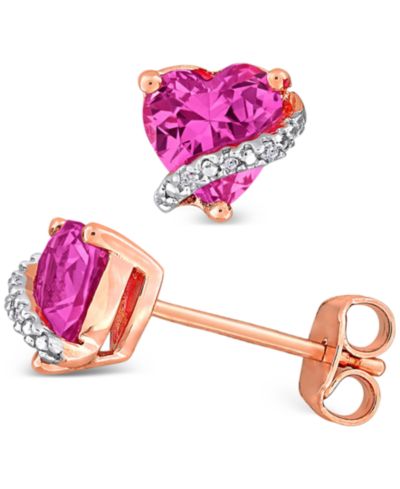 Серьги-гвоздики с розовым сапфиром (2 ct. t.w.) и бриллиантами в розовом золоте и серебре