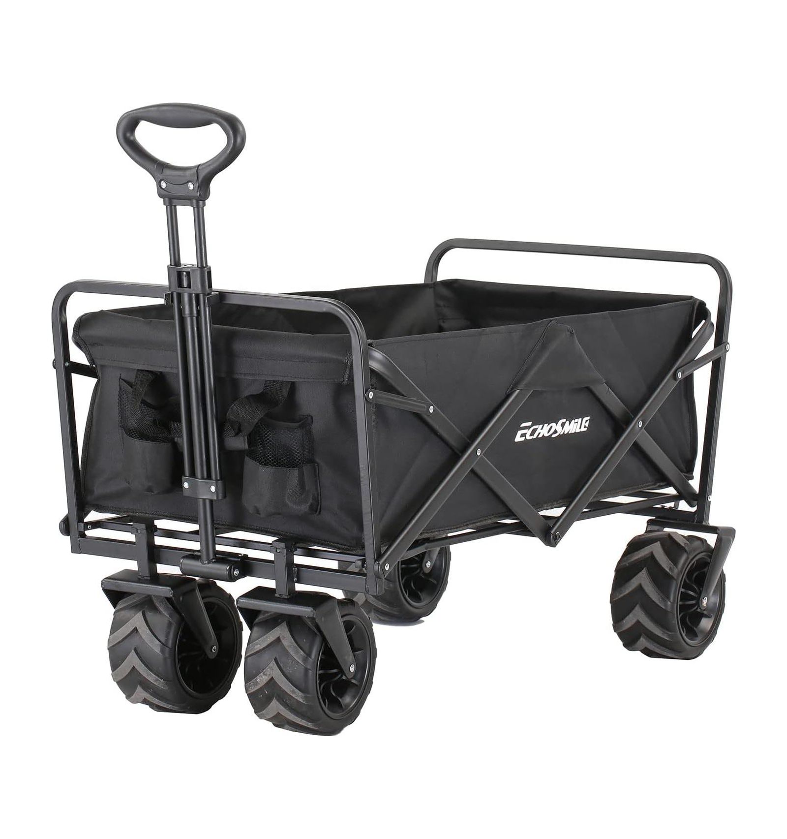 EchoSmile Heavy Duty 350 Lbs Capacity Collapsible Wagon, Outdoor Folding Camping Wagons, Grocery Portable Utility Cart, Adjustable Rolling Carts, All Terrain Sports Wagon with Big Wheels