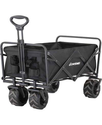 Складная тележка EchoSmile Heavy Duty 350 Lbs Capacity Outdoor Folding Camping Wagon, Grocery Portable Utility Cart, Adjustable Rolling Carts, All Terrain Sports Wagon с большими колесами
