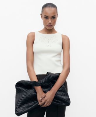 Mango Women's Openwork Details Embroidered Top