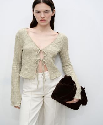 Mango Women's Cotton Texture Ties Cardigan Sweater