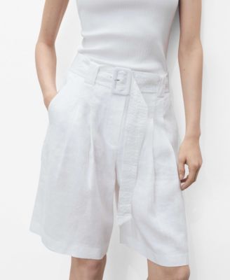 Женщины Mango Belt Linen-Blend Bermuda Shorts