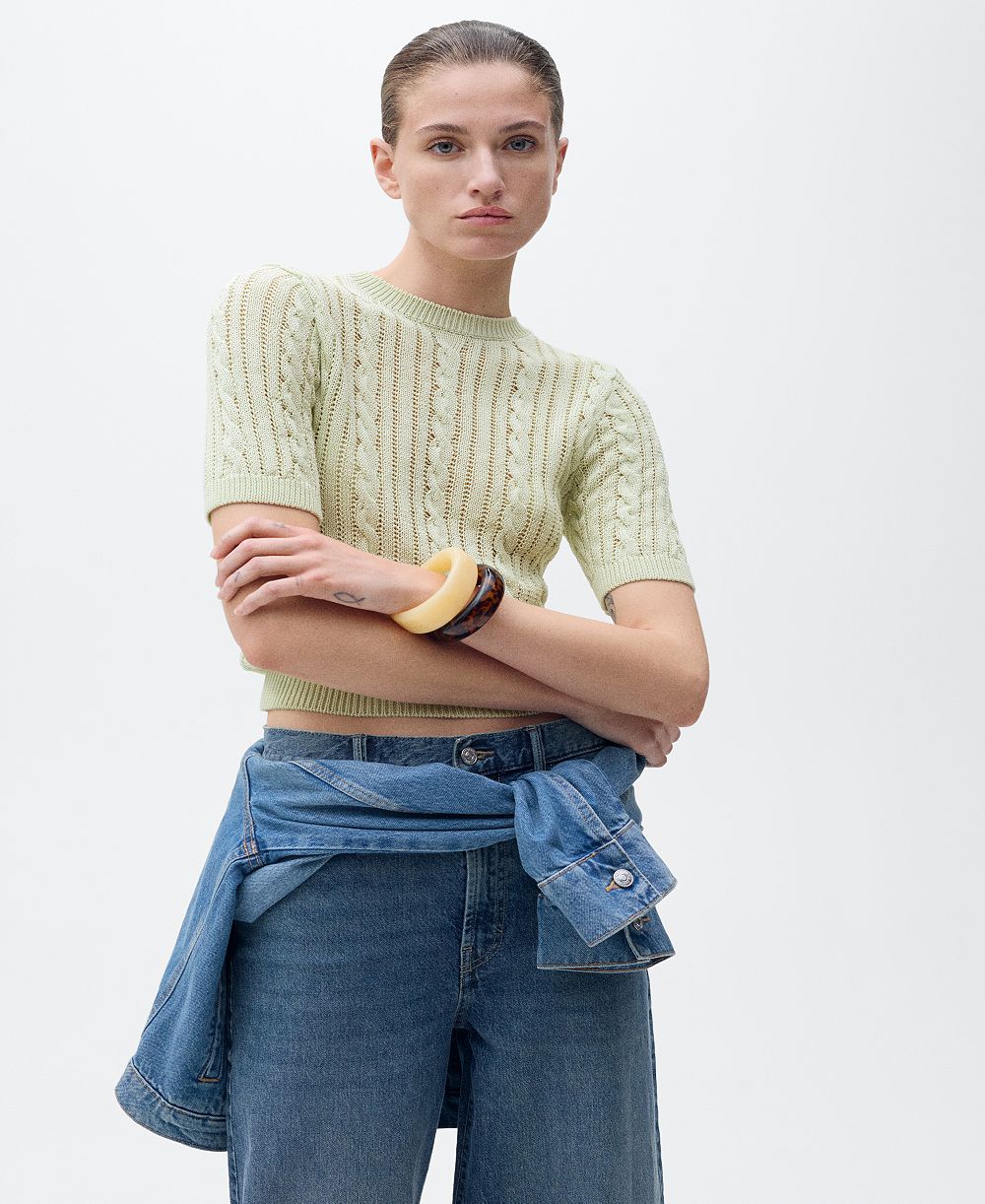 Mango вязаный свитер Women's Short Sleeve Cable Knit