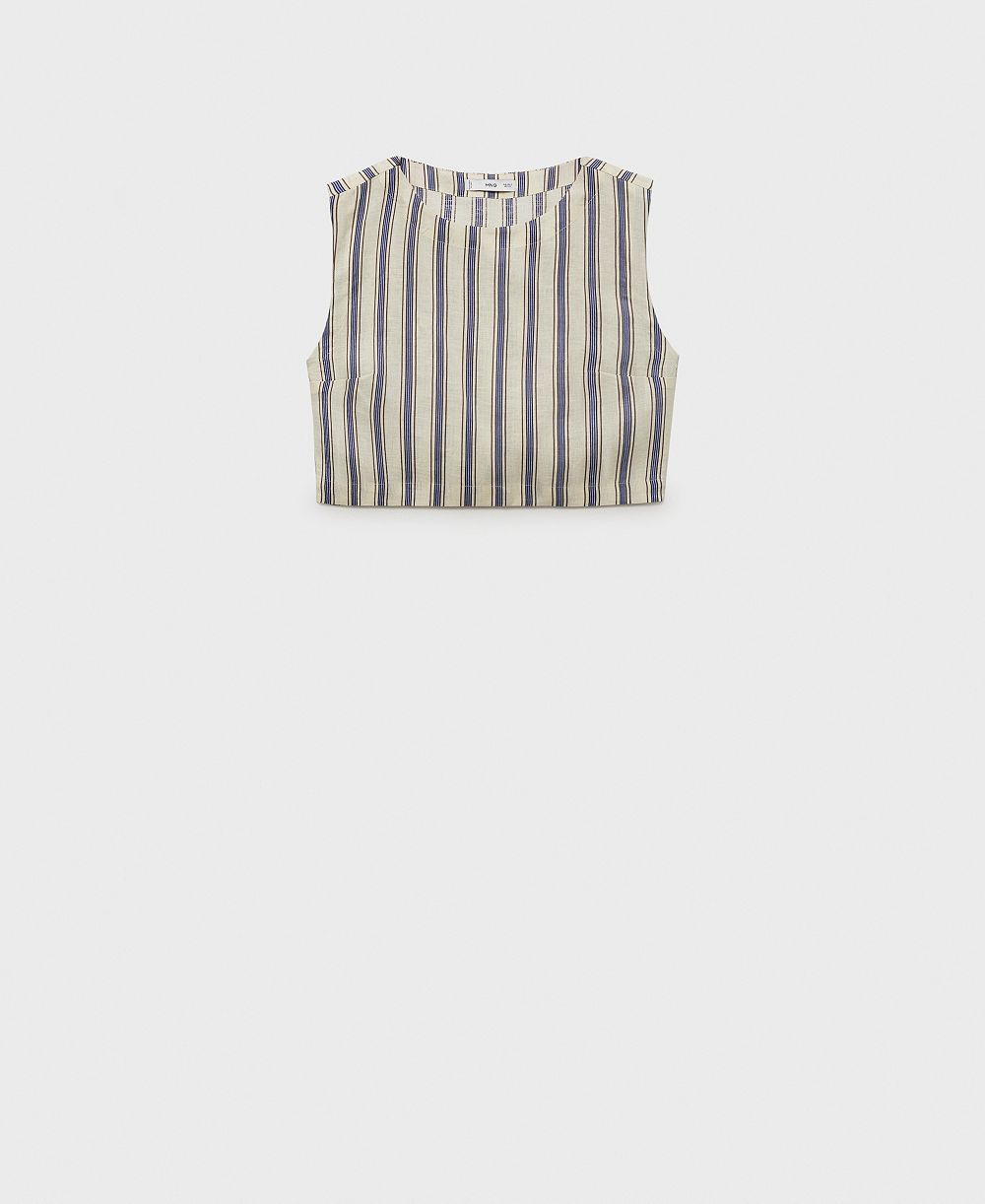 Mango Women's Striped Linen Top