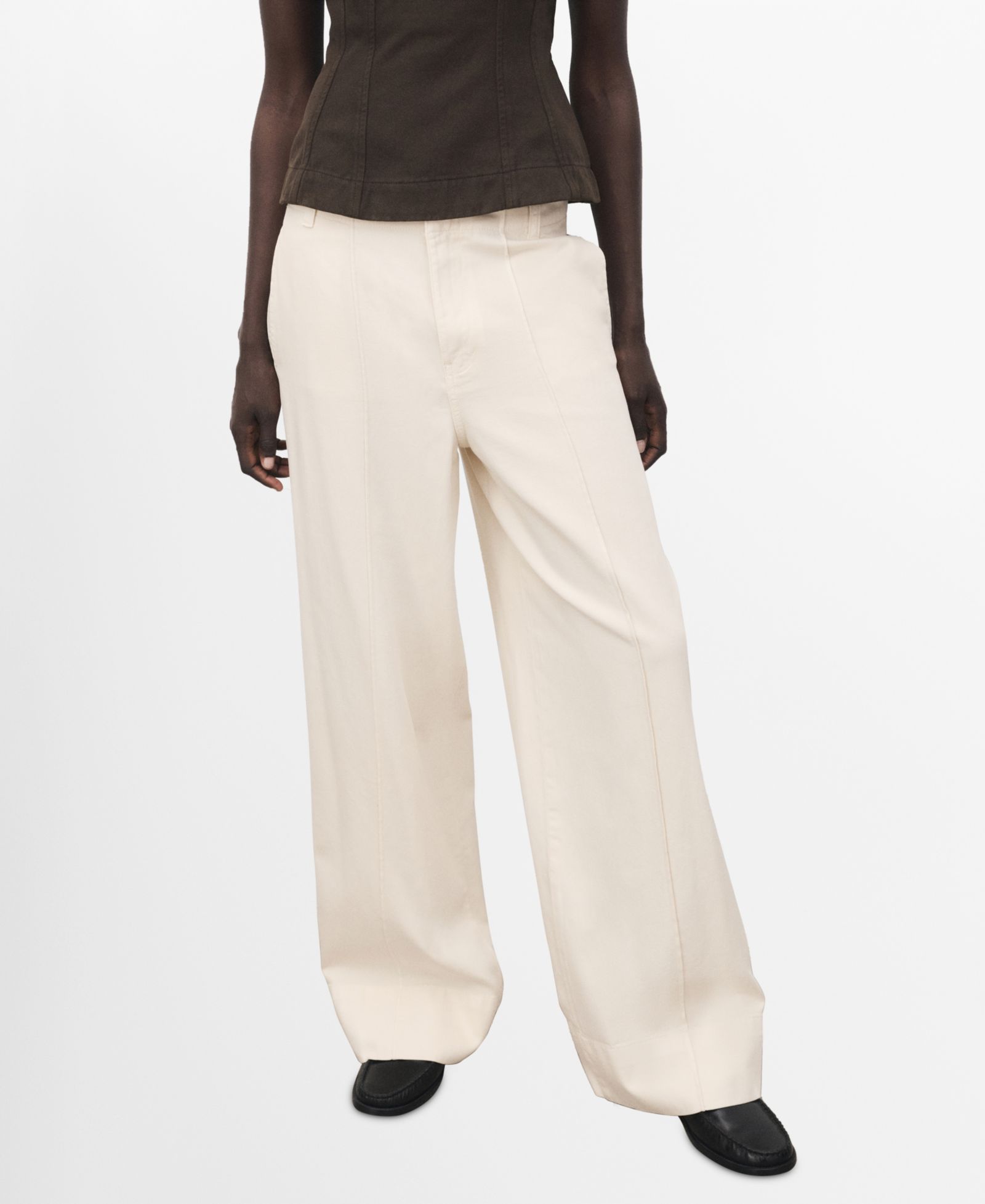 Mango Women's Stitching Detail Wide Leg Denim Jeans