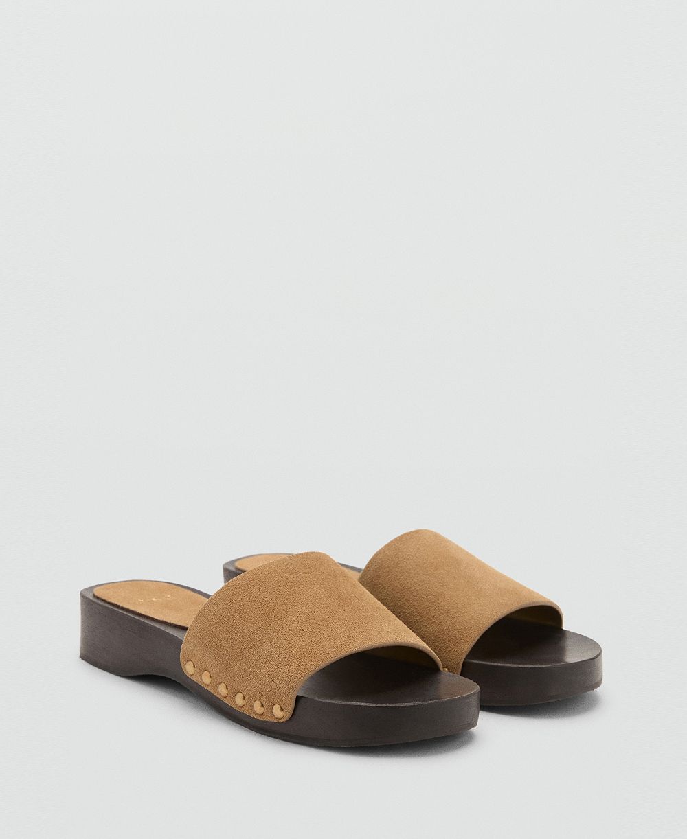 Mango Women's Wood Sole Suede Sandals