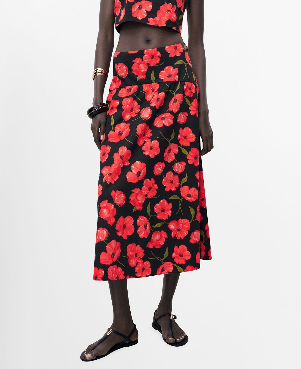 Mango Women's Floral-Print Flared Skirt