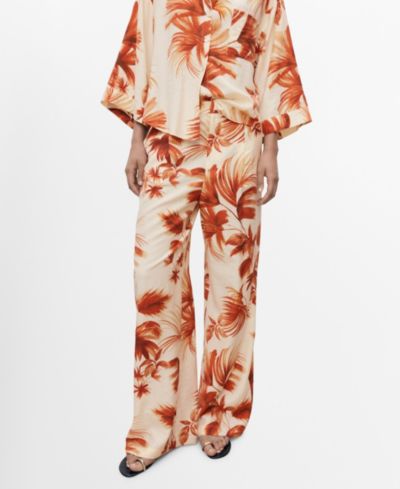 Mango Women's Flowy Palm Print Pants