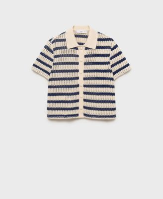 Mango Women's Short-Sleeved Striped Cardigan