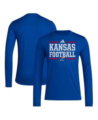 Мужская футболка Adidas Royal Kansas Jayhawks Locker Football Pre-Game AEROREADY с длинным рукавом