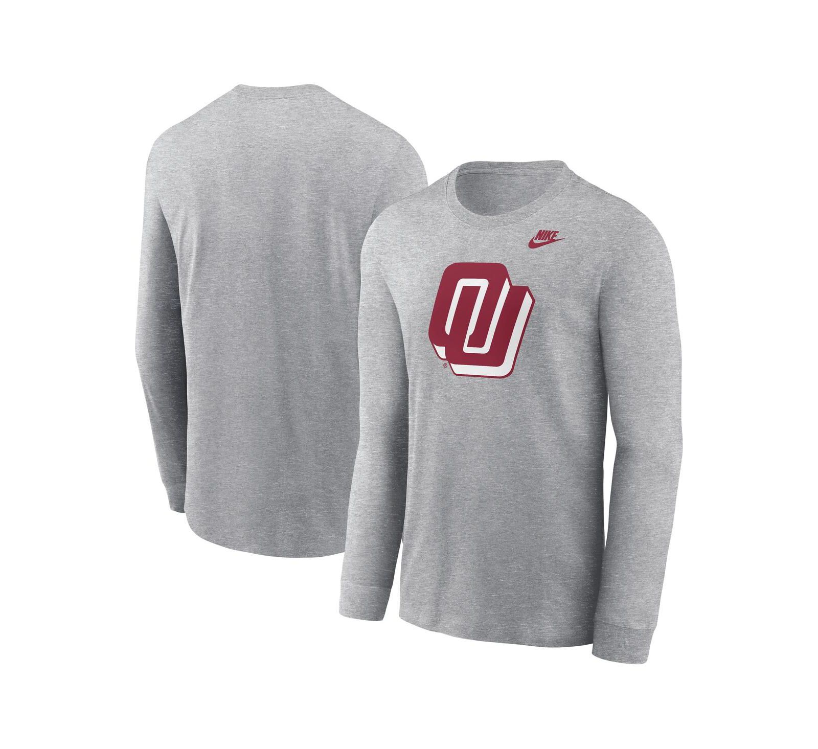 Nike Мужская футболка с длинным рукавом Oklahoma Sooners Alternate Logo, серый меланж