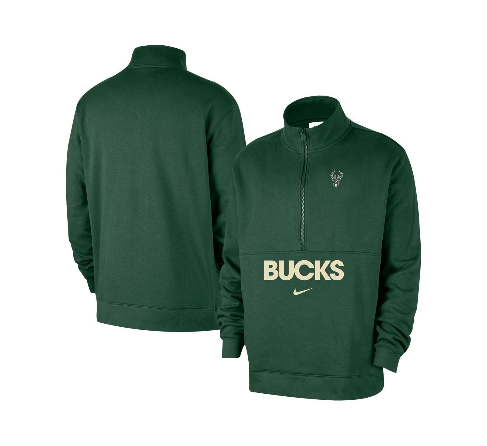 Nike Men's Hunter Green Milwaukee Bucks Courtside Club Half-Zip Jacket