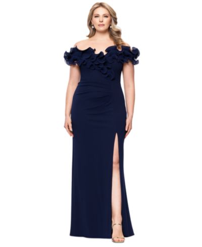 XSCAPE Plus Ruffled-Off-The-Shoulder Crepe Gown