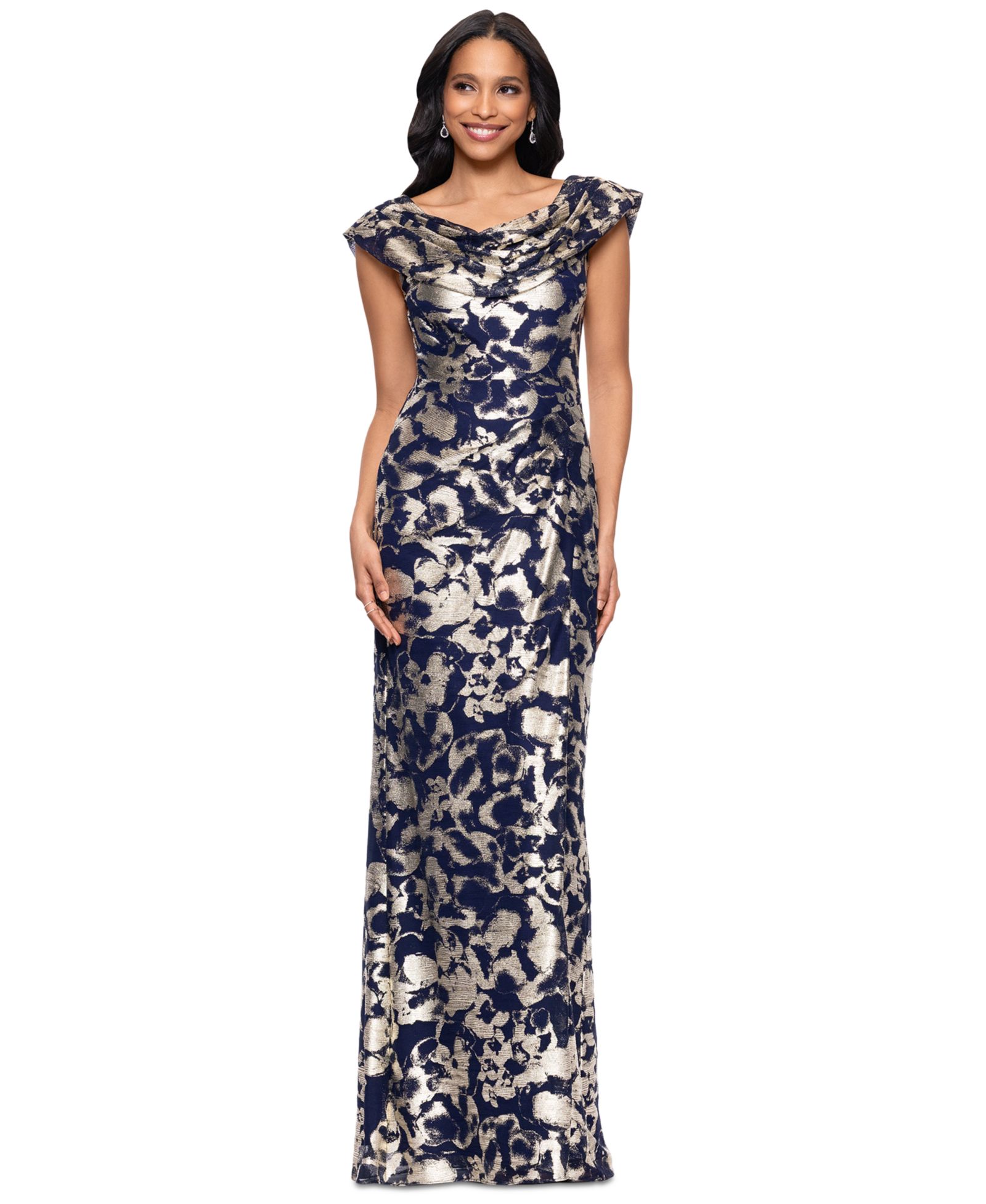 Betsy & Adam Women's Floral-Foil Powermesh Sheath Dress