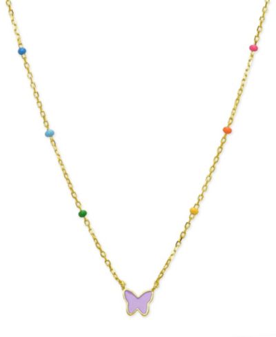 Детское ожерелье Lily Nily с фиолетовой эмалевой бабочкой, 18K gold over sterling silver