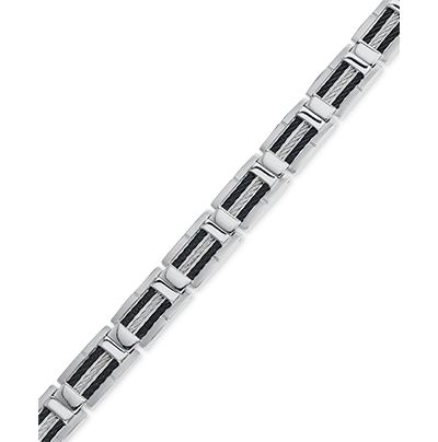 Men's Black and Grey Cable Bracelet in Stainless Steel
